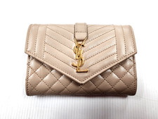 YSL SAINT LAURENT CASSANDRE SMALL ENVELOPE WALLET TRI FOLD BEIGE