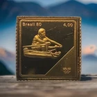 Brazil 1980 Olympic Stamp 24K Gold on Sterling Silver .925