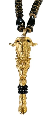 VTG Miriam Haskell Golden Onyx Goat Ram Head Necklace Baphomet Style Rare Pagan