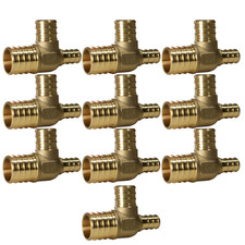 10 Pack XFITTING 1" x 1/2' x 3/4" PEX-B Barb Tee, Lead Free Brass Fitting