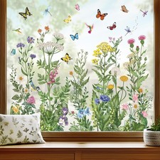 Vintage Wildflower  Butterfly Window Clings - Double-Sided Static Glass Sticker