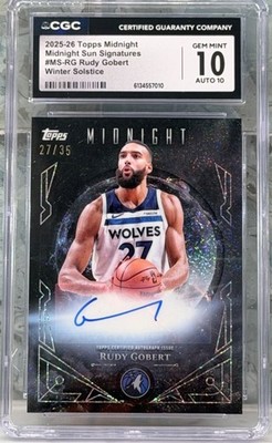 2025-26 Topps Midnight Rudy Gobert Auto #MS-RG Midnight Sun /35 CGC 10 JSY Match