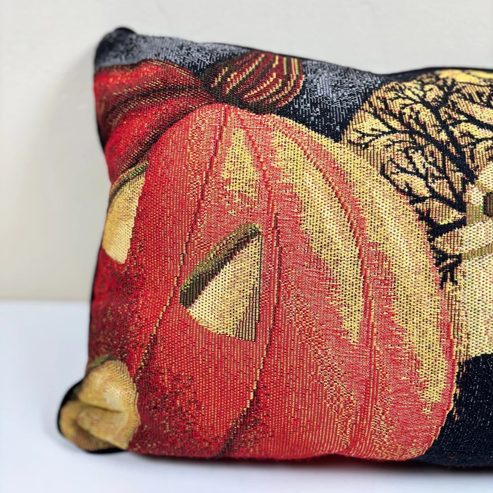Vintage 90s Halloween Tapestry Throw Pillow Pumpkin Ghost Haunted House 18x14 - Image 2 of 4