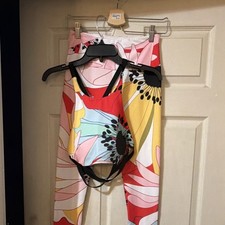 Multicolor Floral Leggings and Strappy Tank Set, Size S, Casual Outfit, 2 Piece