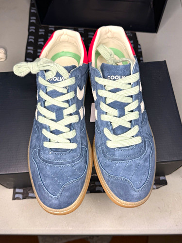 Coolway Goal Men’s Blue Suede Low Top Lace-Up Sneakers w/ White Stripes Gum Sole