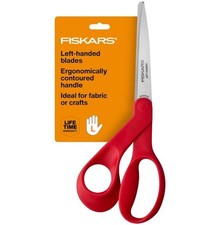 Fiskars Left-Handed Scissors Ergonomic Comfort Grip, Stainless Steel, 8", Red