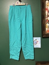 Vintage 80s 90s Sag Harbor Pants Womens 12 Blue Teal Green Pleated High Rise