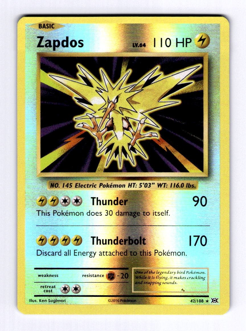 Zapdos XY - Evolutions #42 (2016) Reverse Holo NM Pokemon