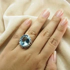 925 Sterling Silver White Gold Rings Alluring Arctic Blue Aquamarine 14.42Ct