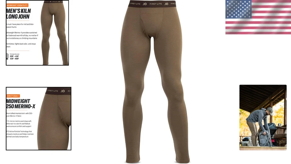 Men's 250gsm Midweight Merino Long John Bottoms - Perfect for Hunting & Fishing - Image 2 of 4