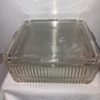 Vintage Ribbed Clear Glass Refrigerator /Icebox Square Dish w/ Lid 8.5" Perfect — photo 1