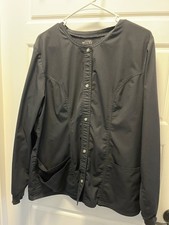 Cherokee Luxe Scrub Jacket Black Medical Nursing Snaps LARGE FITTED POCKETS