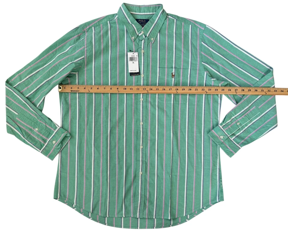 Nuevo Para hombres Ralph Lauren Polo Verde Rosa Rayas Bolsillo Pony Camisa Oxford XL Foto 3 de 4