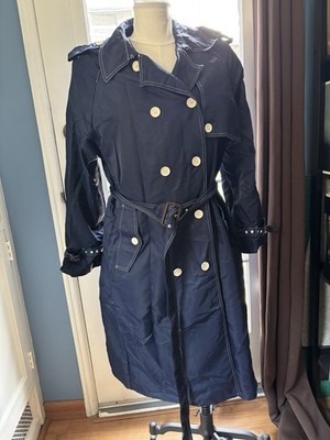 J.CREW Womens Navy Belted Double-Breasted Long Trench Coat Size 12