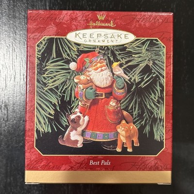 VINTAGE 1999 Hallmark Ornament BEST PALS Santa Dog Cat Rabbit Bird Hampster