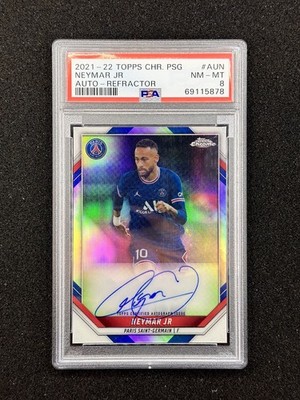 2021-22 Topps Chrome PSG - Neymar Jr REFRACTOR AUTO /75 PSA 8 ON CARD