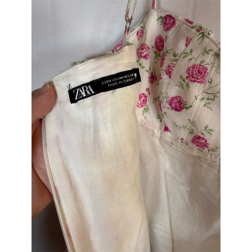 Zara Mini Dress Womens M White Pink Floral Rose Corset Bustier Strappy thumbnail 10