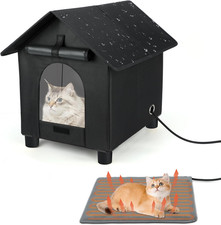 Heated Waterproof Cat House for Outdoor Feral Cats  Small Dogs - Medium Black
