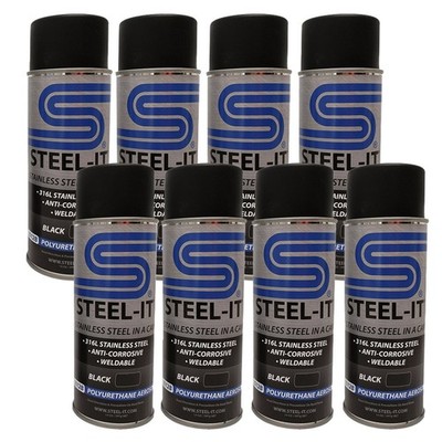 STEEL-IT 1012D Polyurethane Protective Spray Coating 12oz Can Black 8 Pack kit
