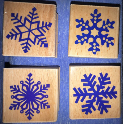 Hobby Lobby Snowflakes Wood Mounted Rubber Stamp Set of 4, Seasons Theme 2 x2 