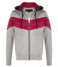 Moose Knuckles Mens Concordia quilted  logo monogram puffer zip up hoodie sz L