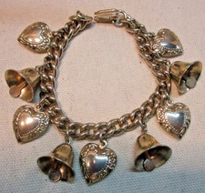 Bells and Hearts Charm Bracelet Vintage Vermeil Color