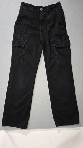 ZARA Women High Rise Straight Cargo Combat Pants Black Size 34