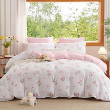 Duvet Cover Full White - Pink Floral Comforter Cover Soft Lightweight Bedding