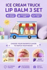Juego de bálsamo labial para camión de helados para niños 3 piezas vainilla fresa uva regalo