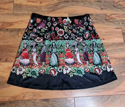 Misslook Skirt Day Of The Dead Sugar Skull Dia De Los Muertos Size 2XL Black 