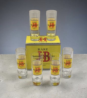 6er Set J&B RARE SCOTCH WHISKY GLÄSER Tumbler in OVP Bar Deko Original TOP