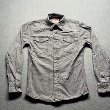 Wrangler Men Western Snap Shirt Small Gray Long Sleeve Pearl Snap Stretch Cotton