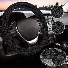 Black Leopard Print Cheetah Elastic Steering Wheel Cover For Womenuniversal ...