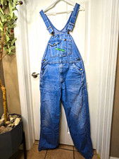 VTG Key Blue Denim Bib Overalls W34 L30 100 Cotton Made in Mexico FS8122