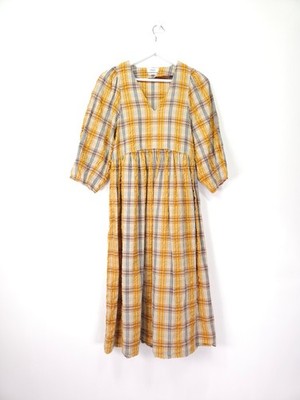 Toast Maya Dress Size 8 Yellow Grey Relaxed Check Tunic Midi Puff Sleeves