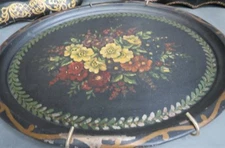 Vintage Oval Hand Painted Toleware Serving Tray