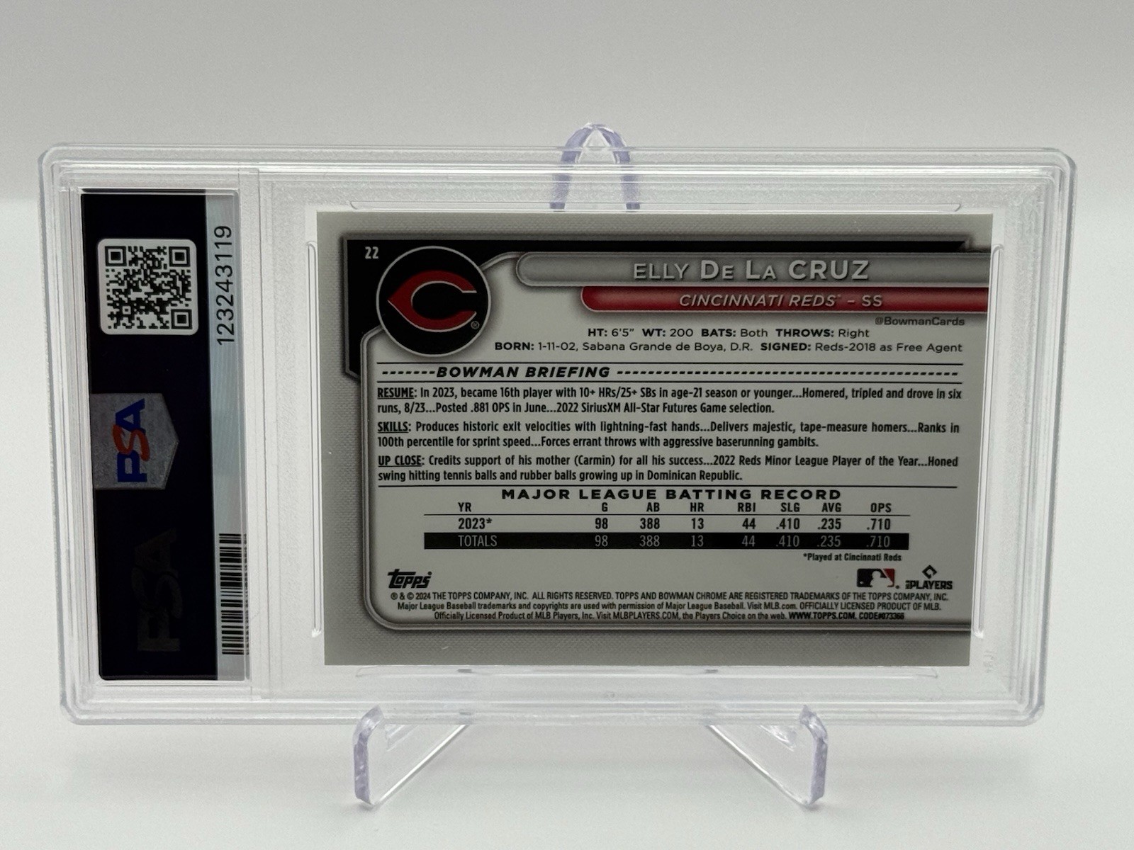 2024 Bowman Chrome Elly De La Cruz Rookie Mojo PSA 9 MINT #22 Reds MLB Card view 2