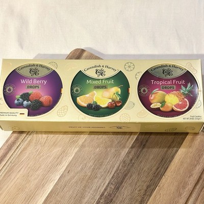 Cavendish & Harvey Fruit Hard Candy 3-Pack Gift Box 3x 7oz Variety Tin Germany
