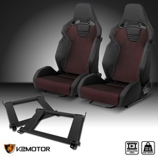 Fits 1999-2005 BMW E46 3 Series Racing Seat Black Suede Red Mesh Fabric+Brackets