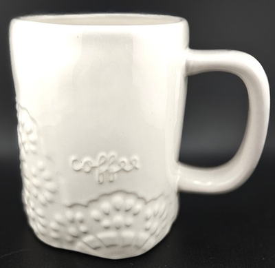 #ad NEW RAE DUNN quot;Coffeequot; Mug Ivory Floral 14 oz 4.5quot;H $19.99