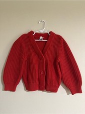 Hanna Anderson Red Chunky V-Neck Button Front cardigan In Combed Cotton 4T