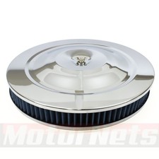 Chrome Air Cleaner 14x2 Blue Washable Flat Base Chevy Ford 302 Sbc 350 Hot Rod