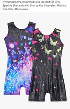 Nymphperi 2 Packs Gymnastics Leotard for Girls Sparkle Biketards with Shorts Kid