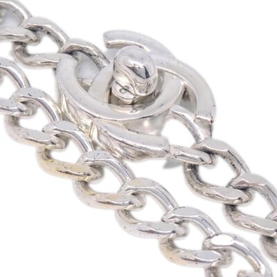 Chanel Turnlock Medallion Chain Pendant Necklace Silver 97P 194576