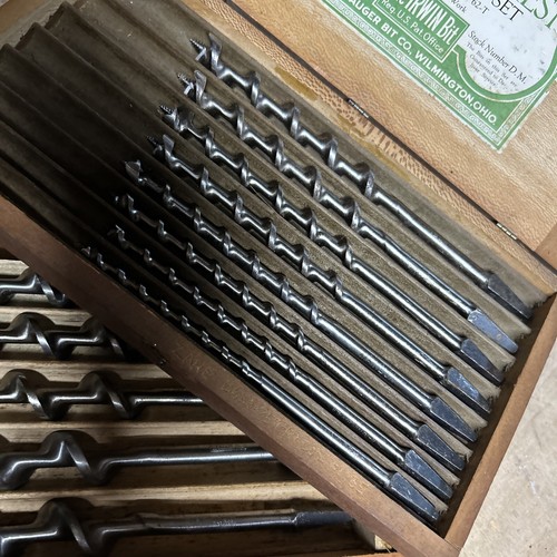 Antik ORIGINAL IRWIN BORCHEST SCHREINER SET 62-T 13 STÜCK HOLZ BOHRER ERDSCHACHTEL - Bild 5 von 10