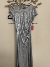 Vince Camuto Metallic Short-Sleeve Midi Dress, Size M