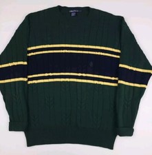 Vintage 90s Nautica Cable Knit Striped Sweater 100 Cotton Vtg Sail Sport USA L
