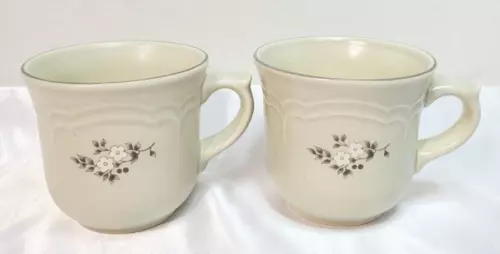 Pfaltzgraff Heirloom Tea Cups Coffee Mugs White Flowers Floral Set of 2