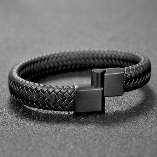 Echtleder geflochtenes Armband magnetische Schnalle Verschluss Edelstahlarmreif - Bild 2 von 28