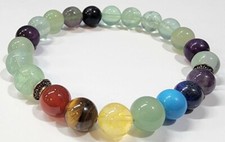 8mm Chakra Fluorite Natural Round Gemstone Bead 7-inch Stretch Bracelet  1